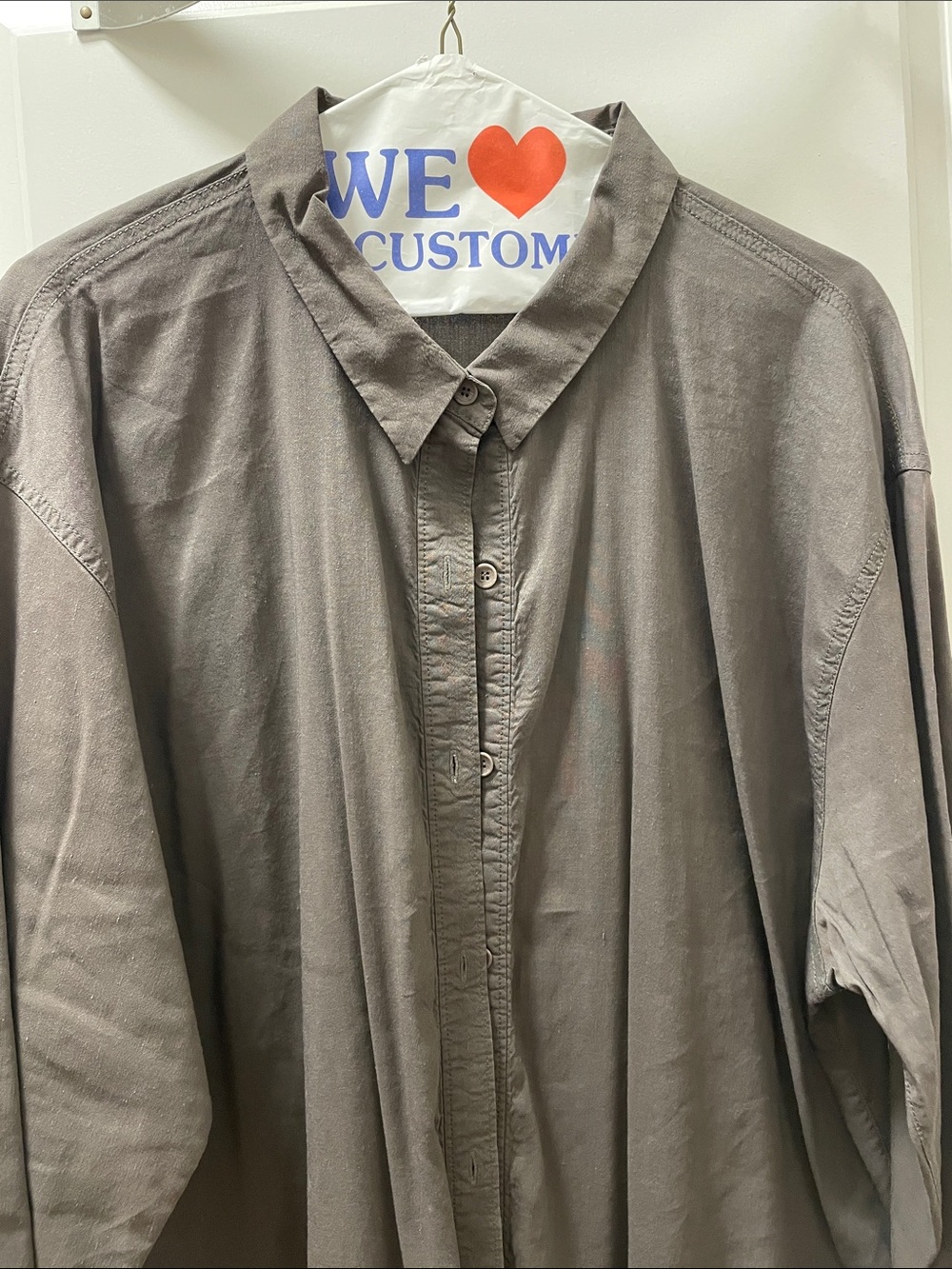 Eileen Fisher Taupe Button-Front Dress - Picture 3 of 5
